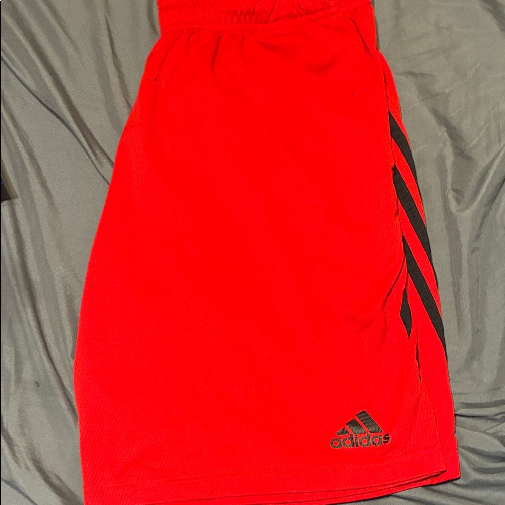 Adidas Red Athletic Shorts with Black Stripes